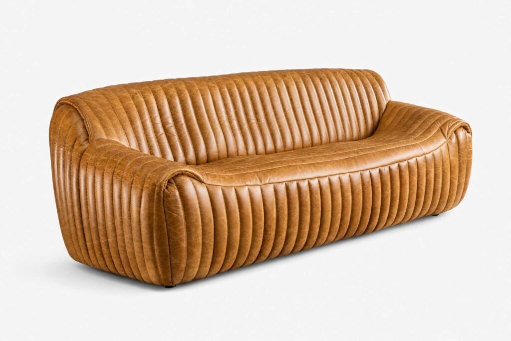 Cuban 3-Seater Leather Couch -Tan Alternate
