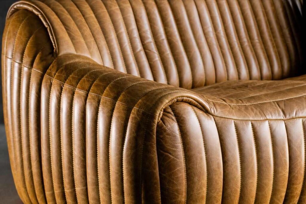 Cuban 3-Seater Leather Couch -Tan Closeup