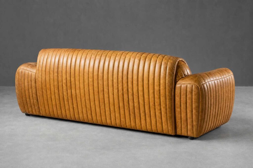 Cuban 3-Seater Leather Couch -Tan Rear