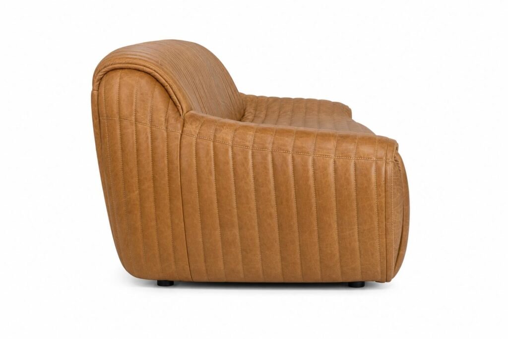 Cuban 3-Seater Leather Couch -Tan Side