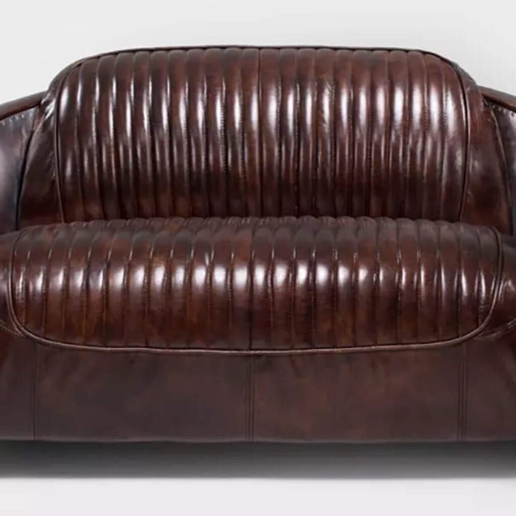 Hawker 2-Seater Leather Couch - Vintage Brown Closeup
