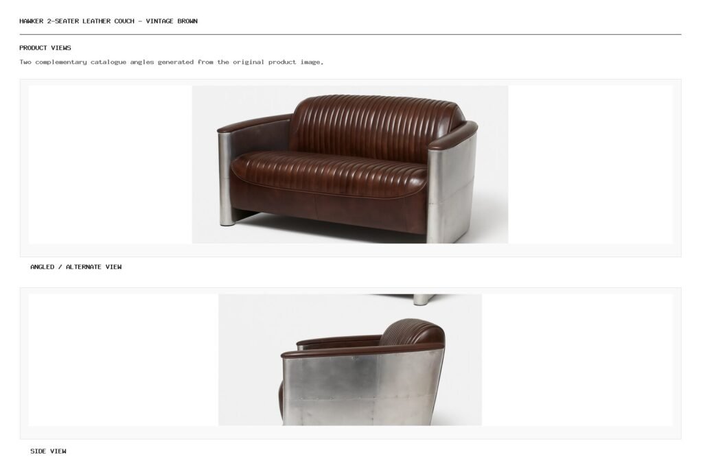 Hawker 2-Seater Leather Couch - Vintage Brown angled alternate and side product views