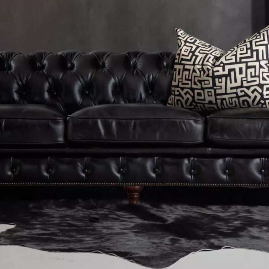 Jefferson Chesterfield 3-Seater Leather Couch - Burnt Tobacco Closeup