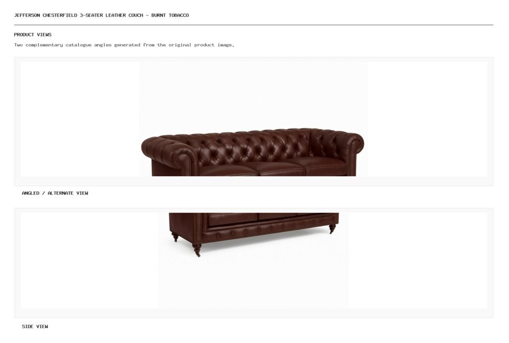 Jefferson Chesterfield 3-Seater Leather Couch - Burnt Tobacco angled alternate and side product views