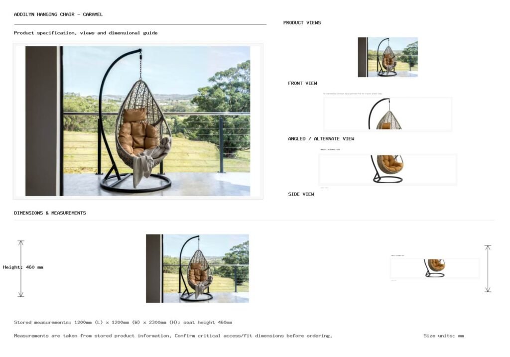 Addilyn Hanging Chair - Caramel Dimension
