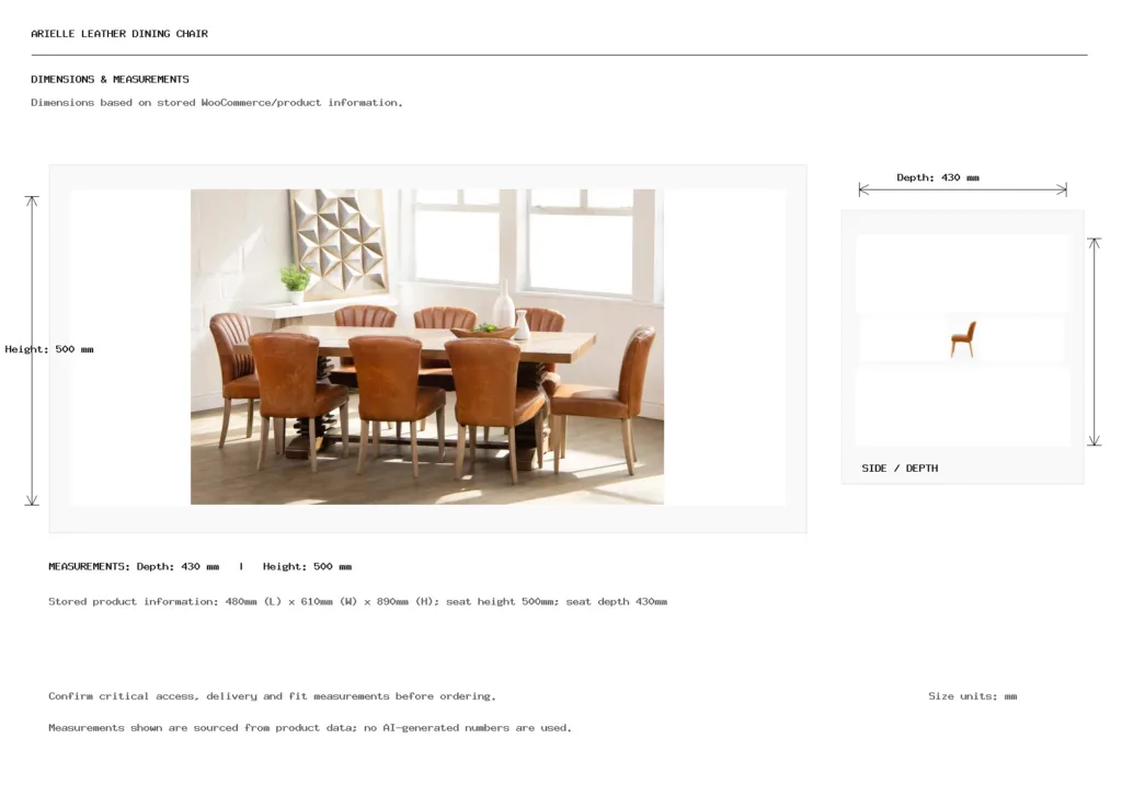 Arielle Leather Dining Chair Dimension