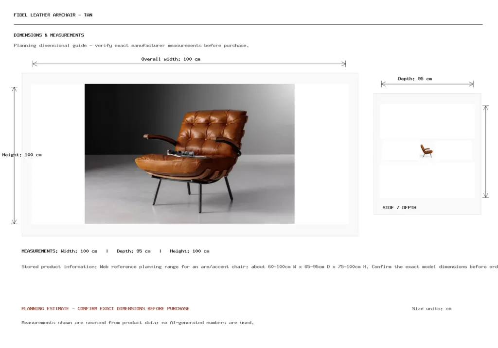 Fidel Leather Armchair - Tan Dimension
