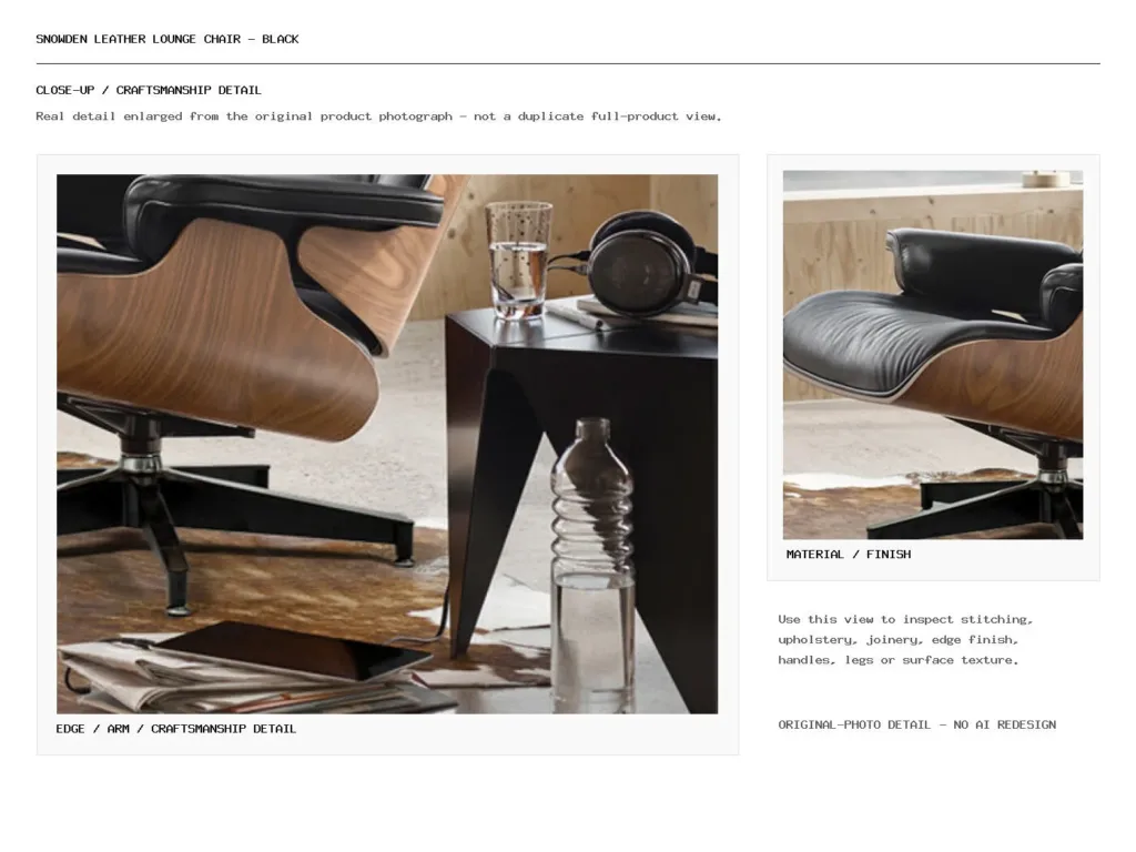 Snowden Leather Lounge Chair - Black Closeup