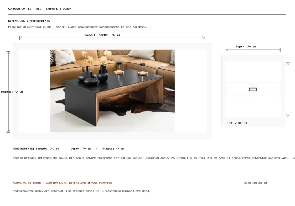Cordoba Coffee Table - Natural & Black Dimension