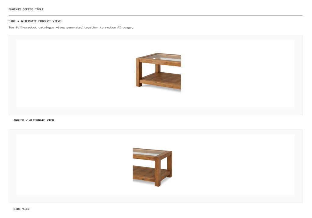 Phoenix Coffee Table angled alternate and side product views