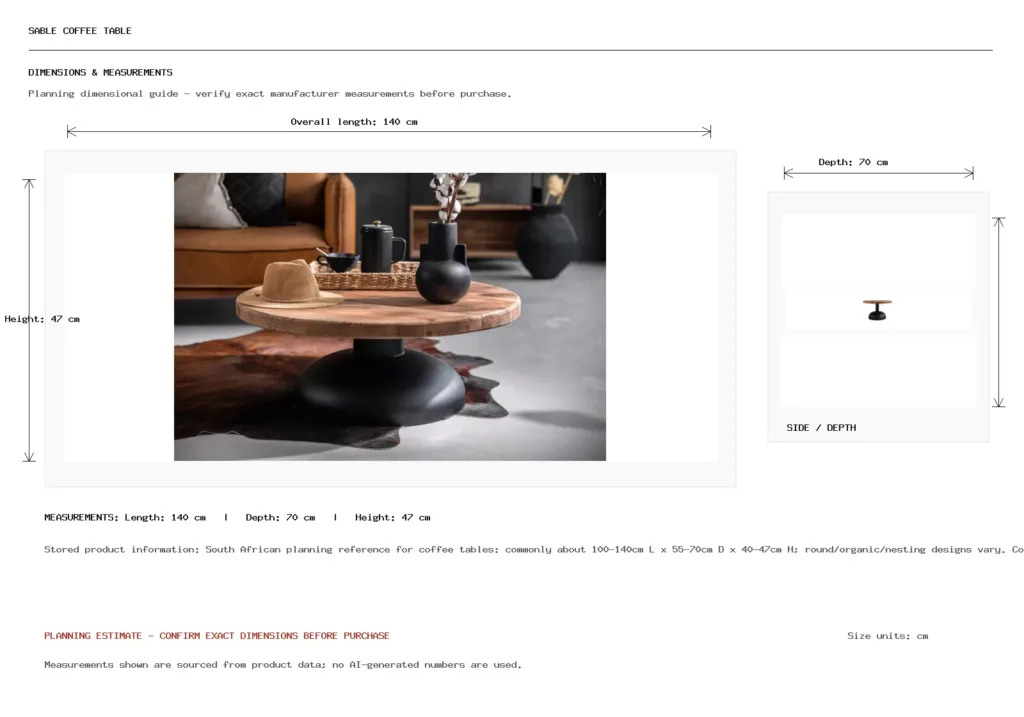 Sable Coffee Table Dimension