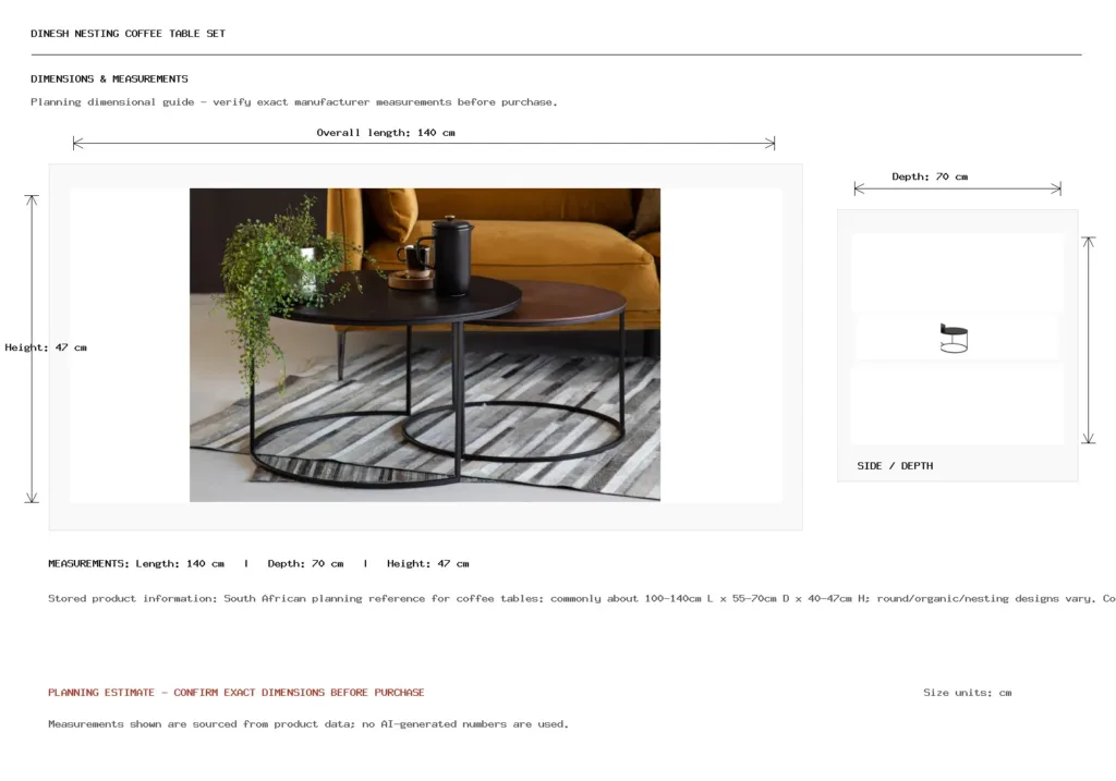 Dinesh Nesting Coffee Table Set Dimension