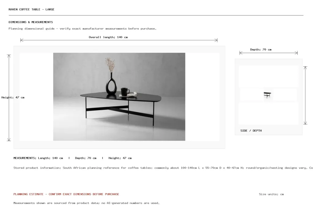 Raven Coffee Table - Large Dimension