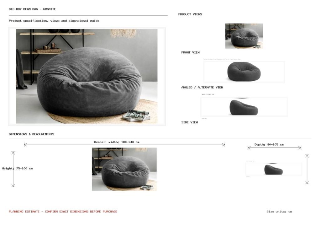 Big Boy Bean Bag - Granite Dimension