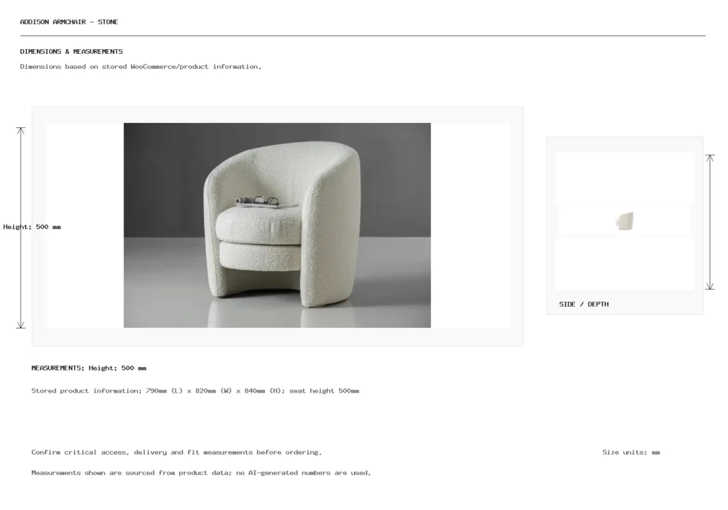 Addison Armchair - Stone Dimension