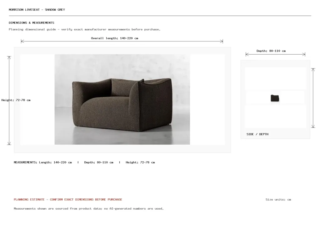 Morrison Loveseat - Shadow Grey Dimension