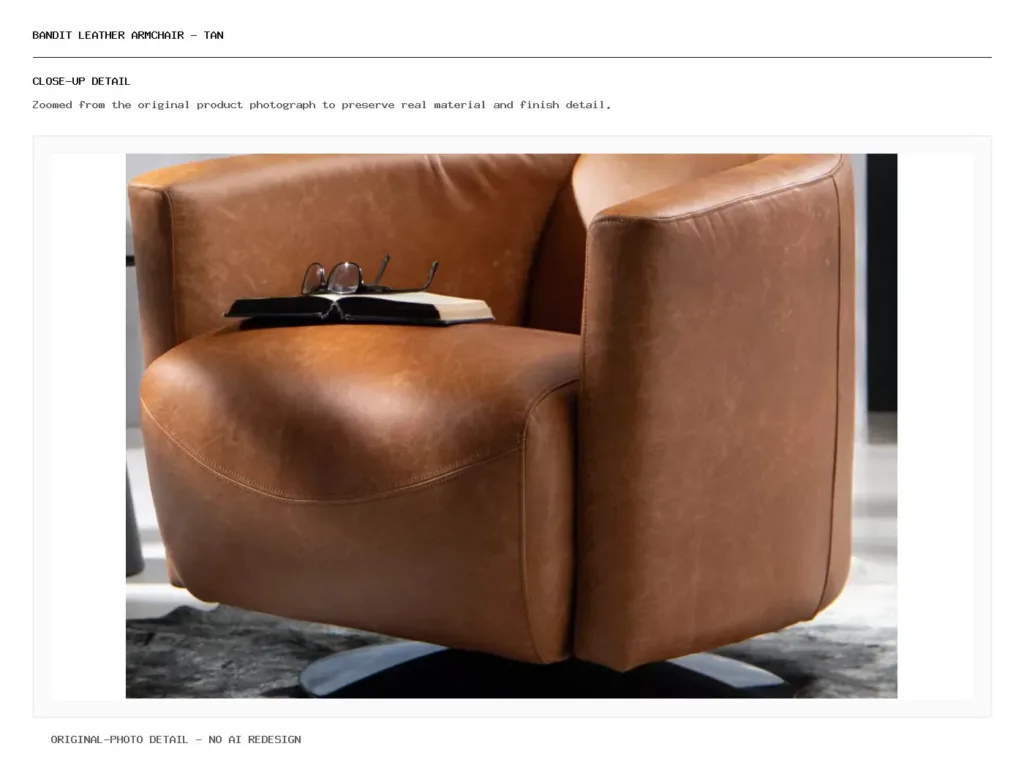 Bandit Leather Armchair - Tan Closeup
