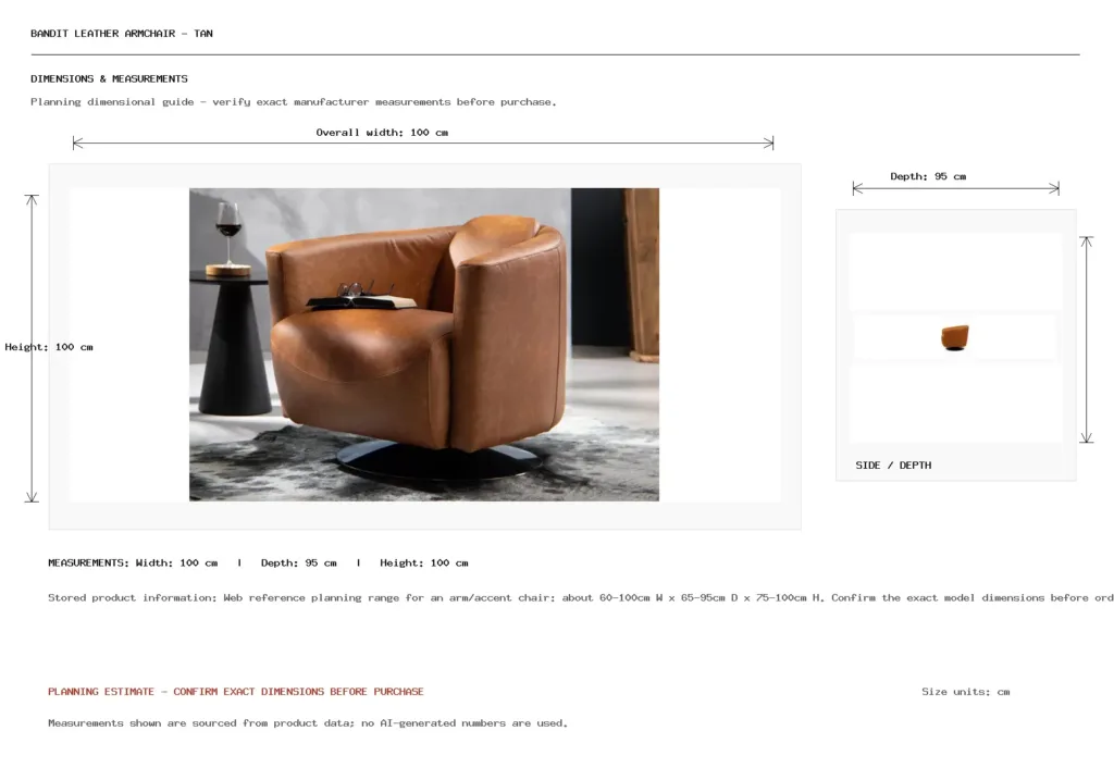 Bandit Leather Armchair - Tan Dimension
