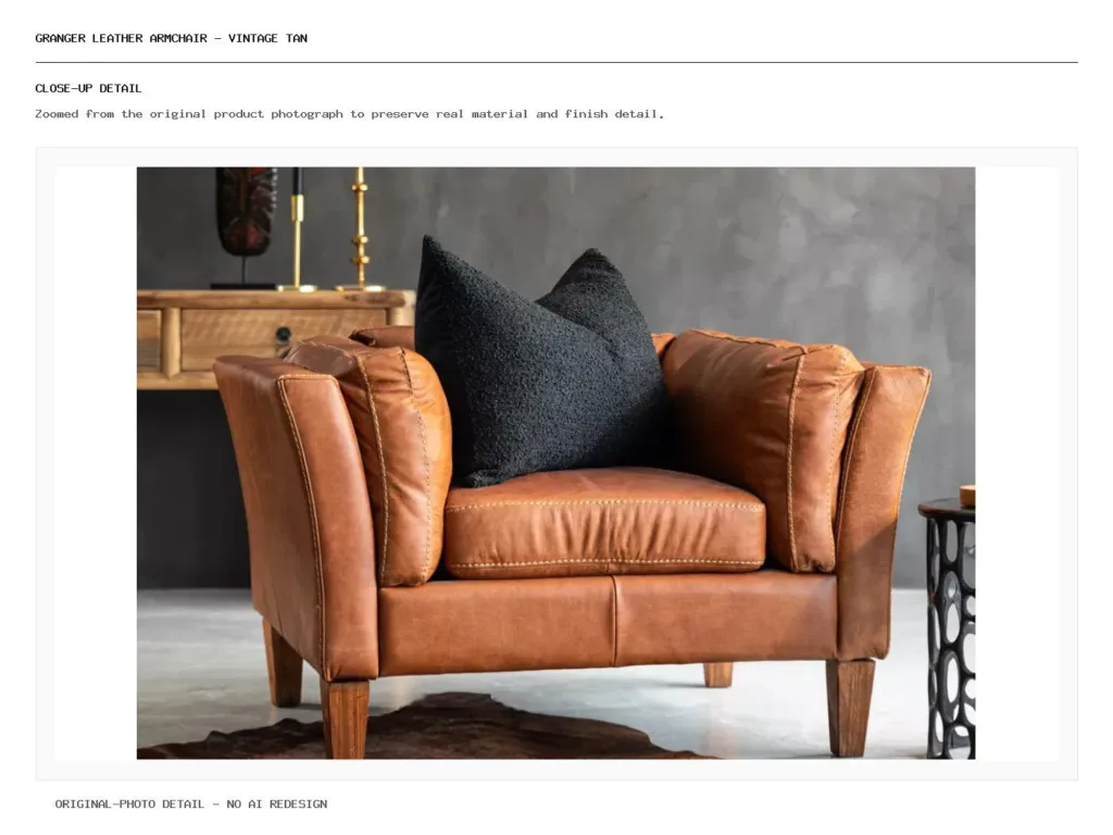 Granger Leather Armchair - Vintage Tan Closeup
