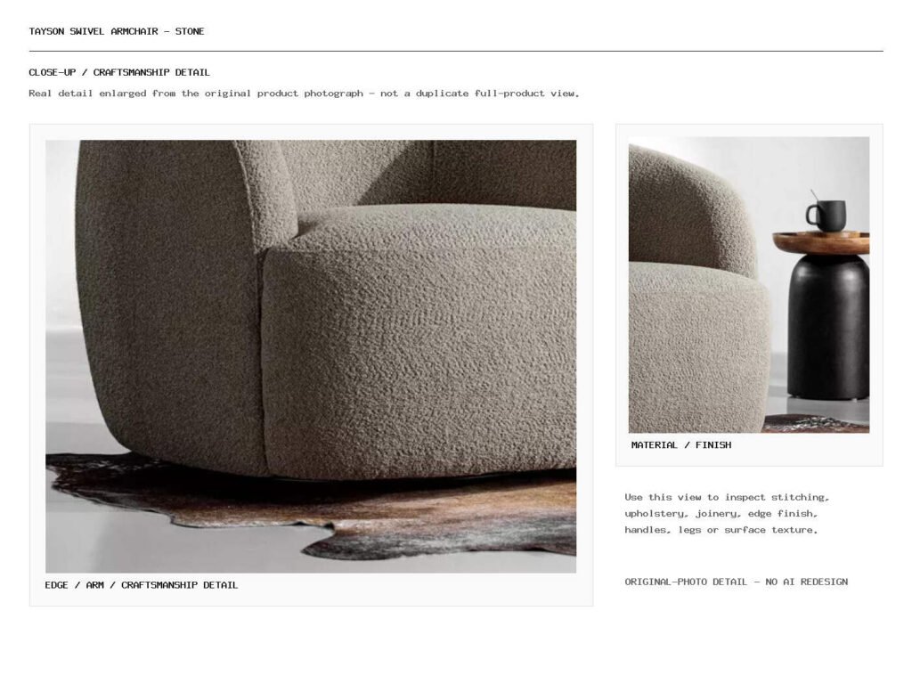 Tayson Swivel Armchair - Stone Closeup