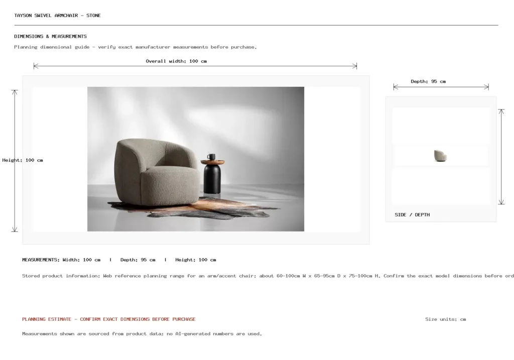 Tayson Swivel Armchair - Stone Dimension