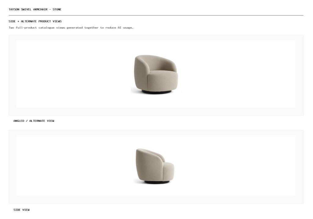 Tayson Swivel Armchair - Stone angled alternate and side product views