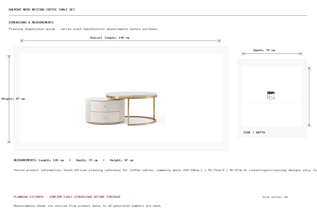 Dalmint Nero Nesting Coffee Table Set Dimension