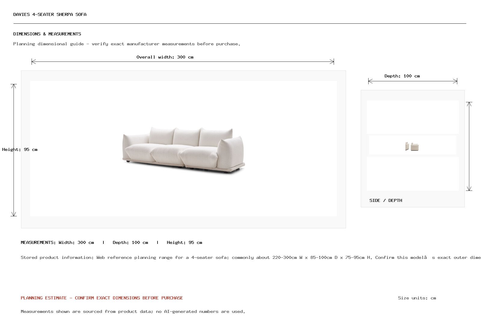 Davies 4-Seater Sherpa Sofa Dimension