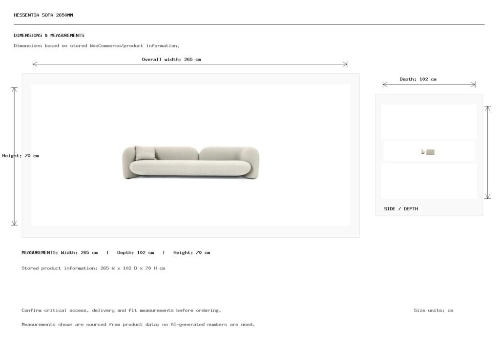 Hessentia Sofa 2650mm Dimension