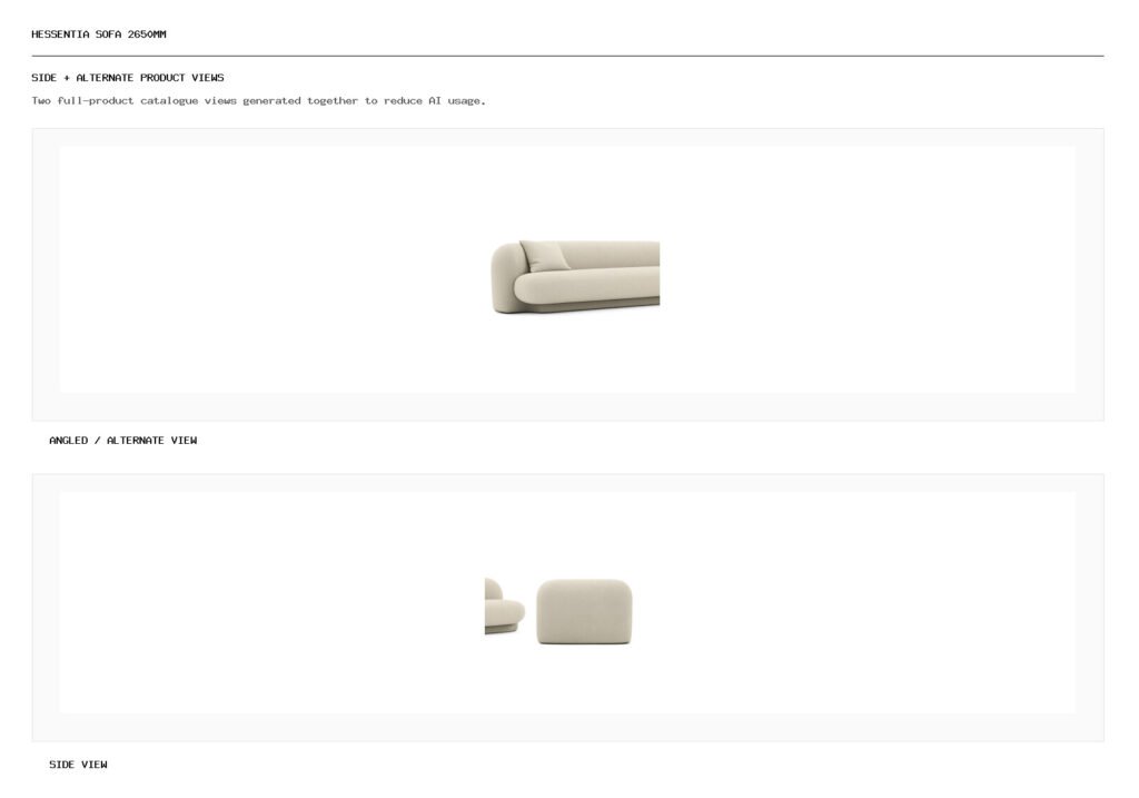 Hessentia Sofa 2650mm angled alternate and side product views