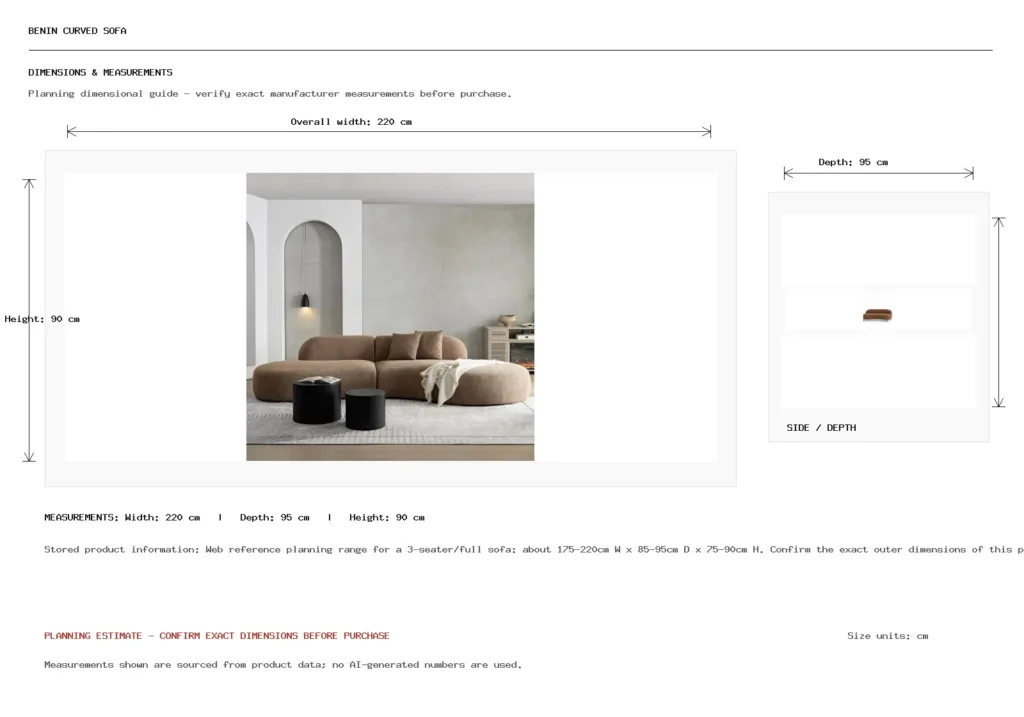 Benin Curved Sofa Dimension