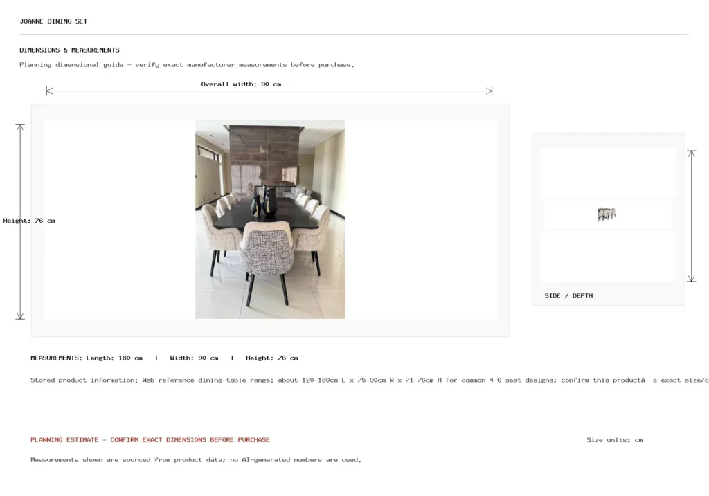 JOANNE Dining Set Dimension