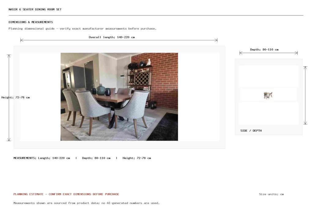 Nasir 6 Seater Dining Room Set Dimension