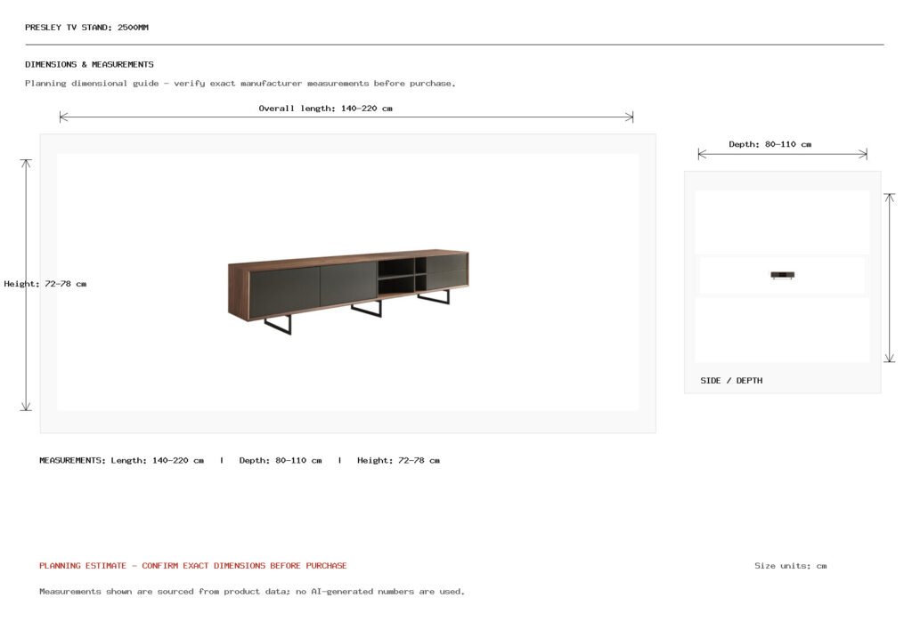 Presley TV Stand: 2500mm Dimension