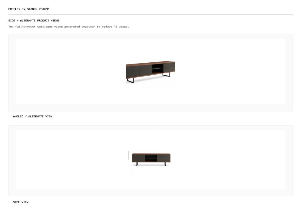 Presley TV Stand: 2500mm angled alternate and side product views