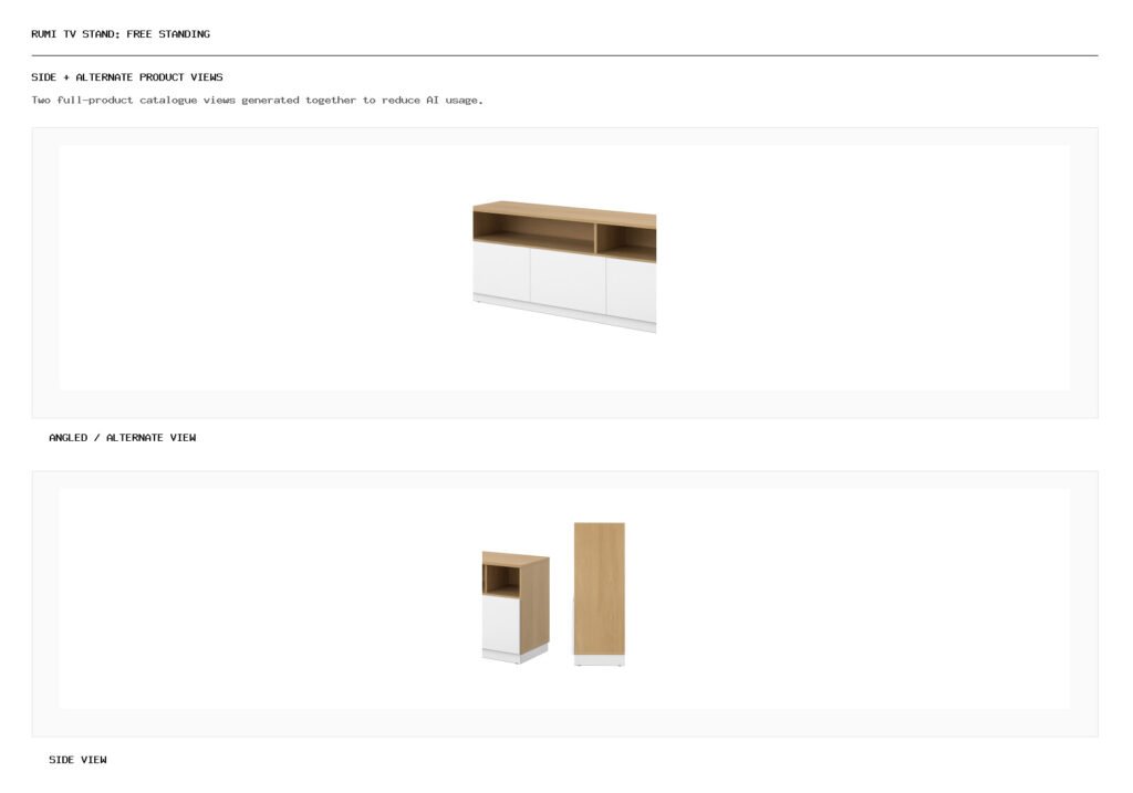 Rumi TV Stand: Free Standing angled alternate and side product views