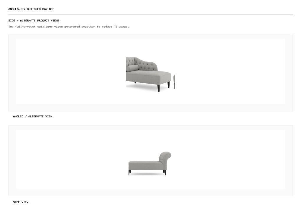 ANGULARITY Buttoned Day Bed angled alternate and side product views