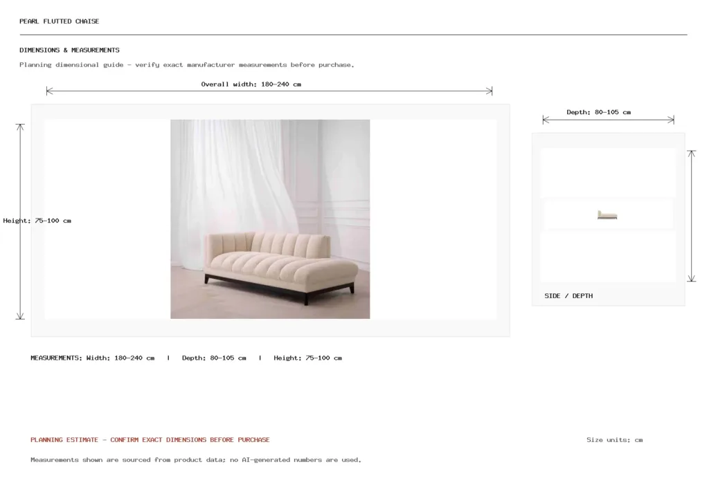 Pearl Flutted Chaise Dimension