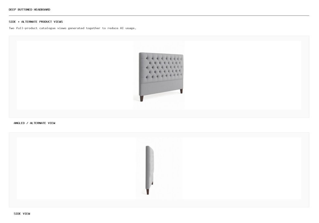 Deep Buttoned Headboard angled alternate and side product views