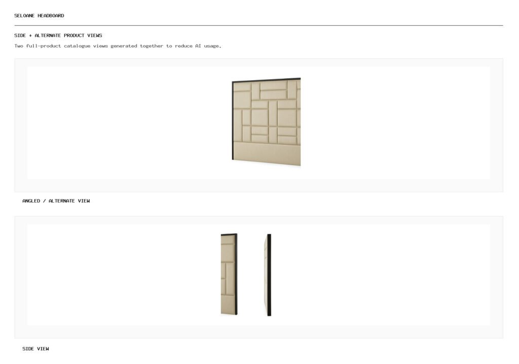 Seloane Headboard angled alternate and side product views