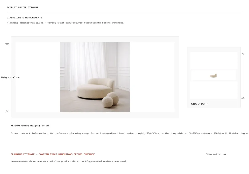 Scarlet Chaise Ottoman Dimension