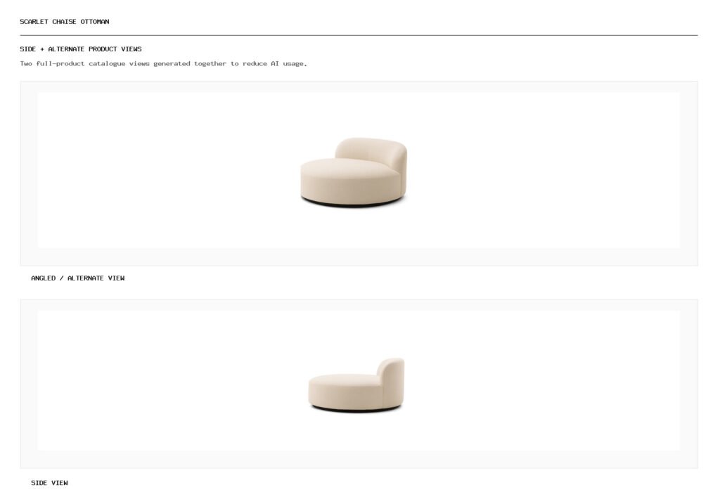 Scarlet Chaise Ottoman angled alternate and side product views