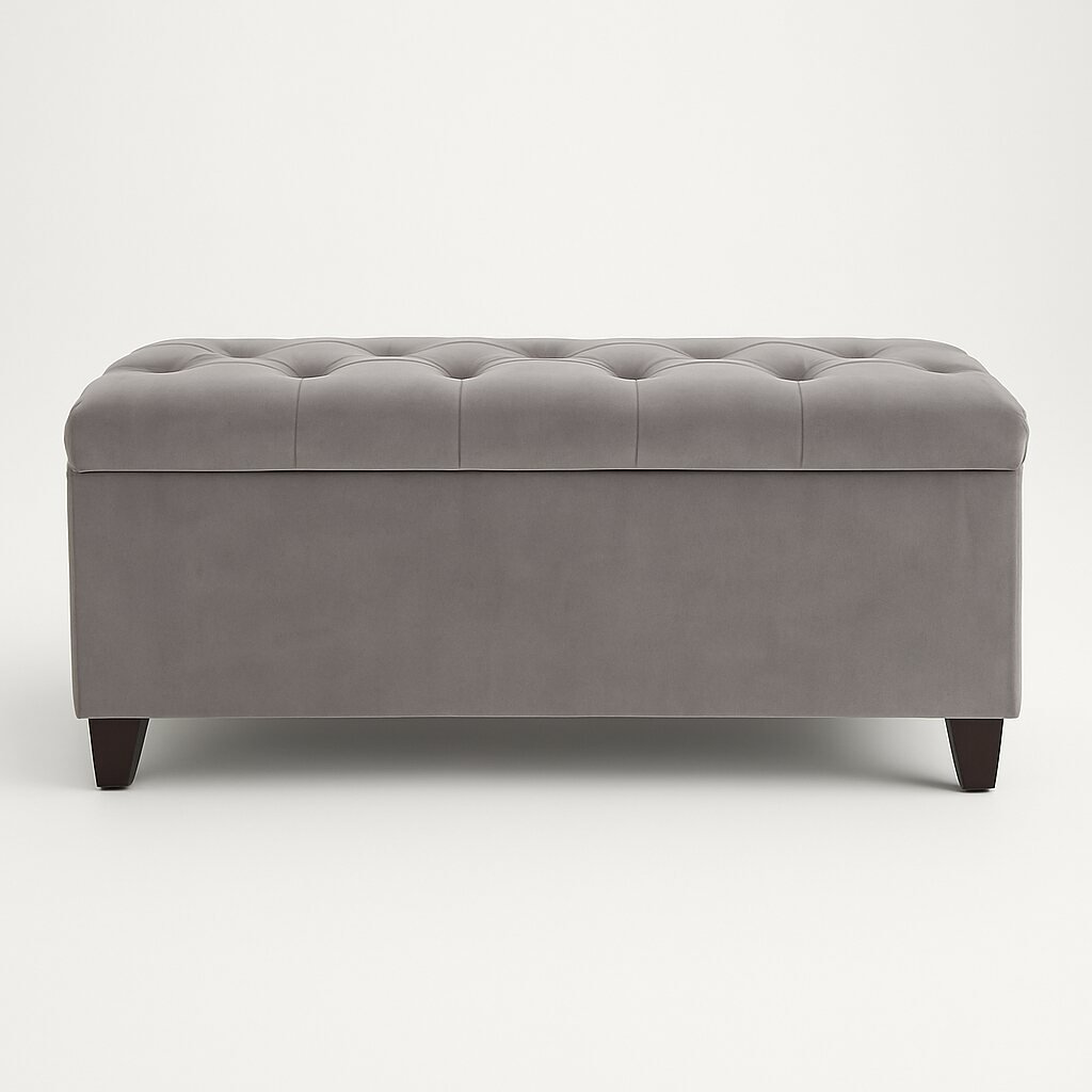 Buttoned Top Storage Ottoman Rear