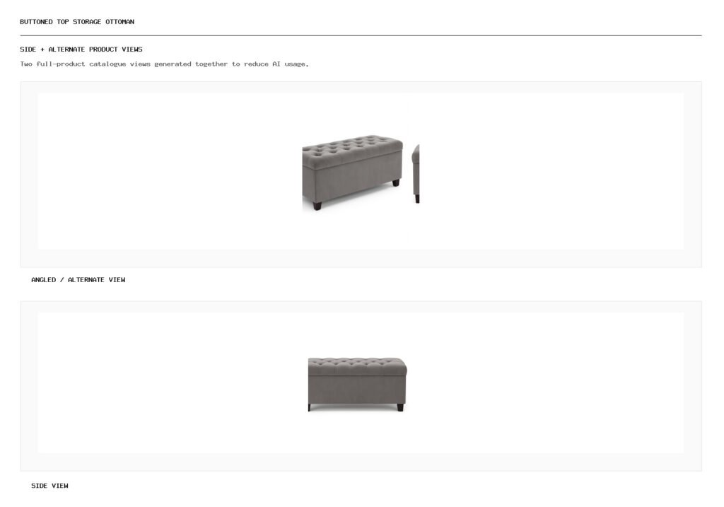Buttoned Top Storage Ottoman angled alternate and side product views