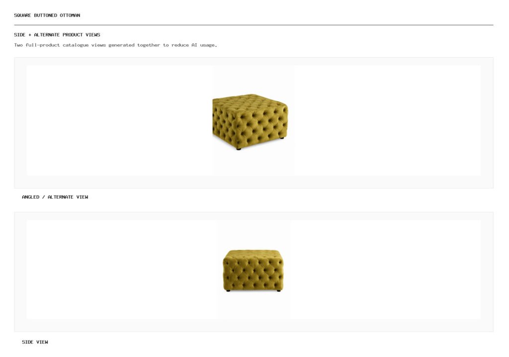 Square Buttoned Ottoman angled alternate and side product views