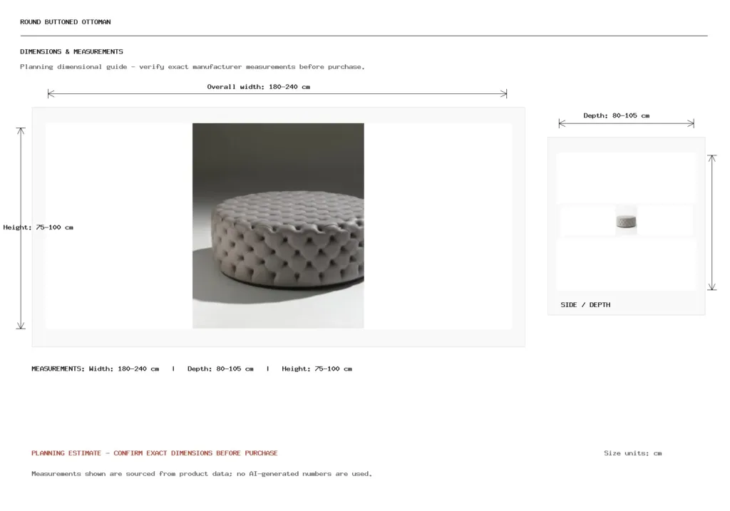 Round Buttoned Ottoman Dimension
