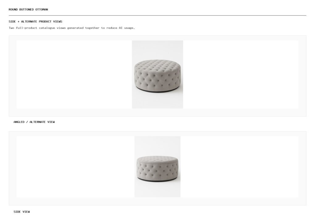 Round Buttoned Ottoman angled alternate and side product views