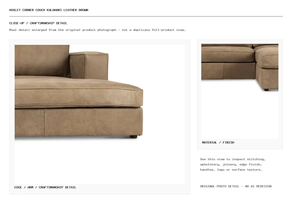 Huxley Corner Couch Kalahari Leather Brown Closeup