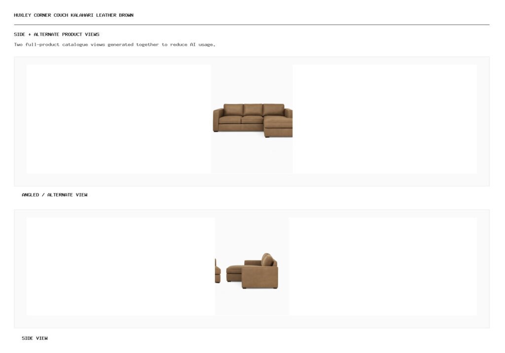 Huxley Corner Couch Kalahari Leather Brown angled alternate and side product views