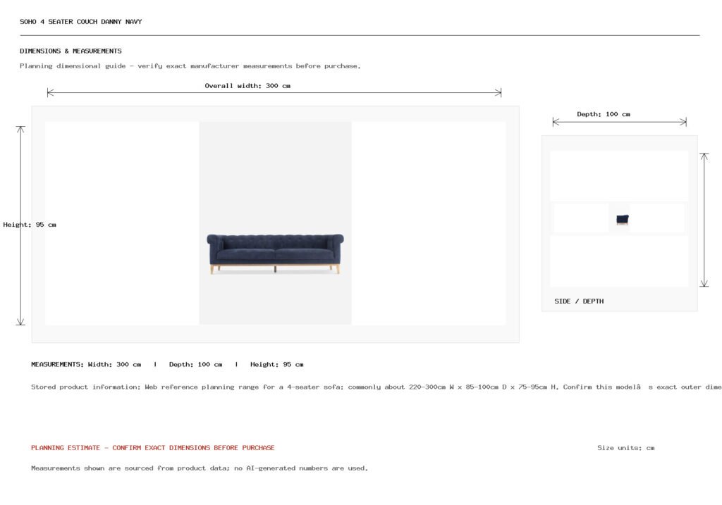 Soho 4 Seater Couch Danny Navy Dimension